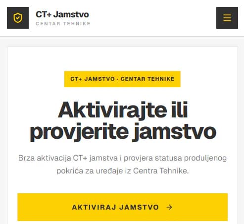 CT+ Jamstvo početni prikaz za aktivaciju ili provjeru dodatnog jamstva