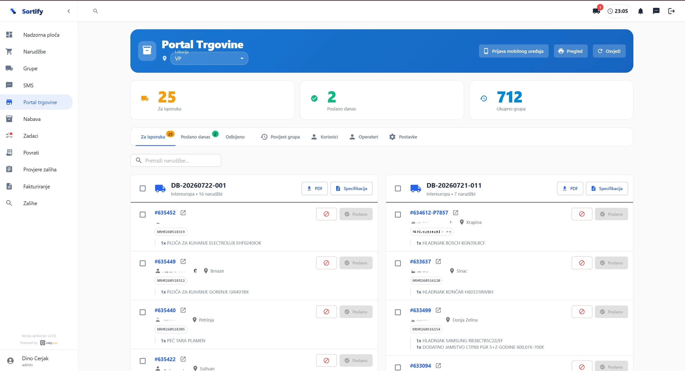 Sortify portal trgovine s pregledom narudžbi i njihovih statusa