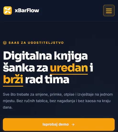 xBarFlow naslovni prikaz digitalne knjige šanka za ugostiteljski tim